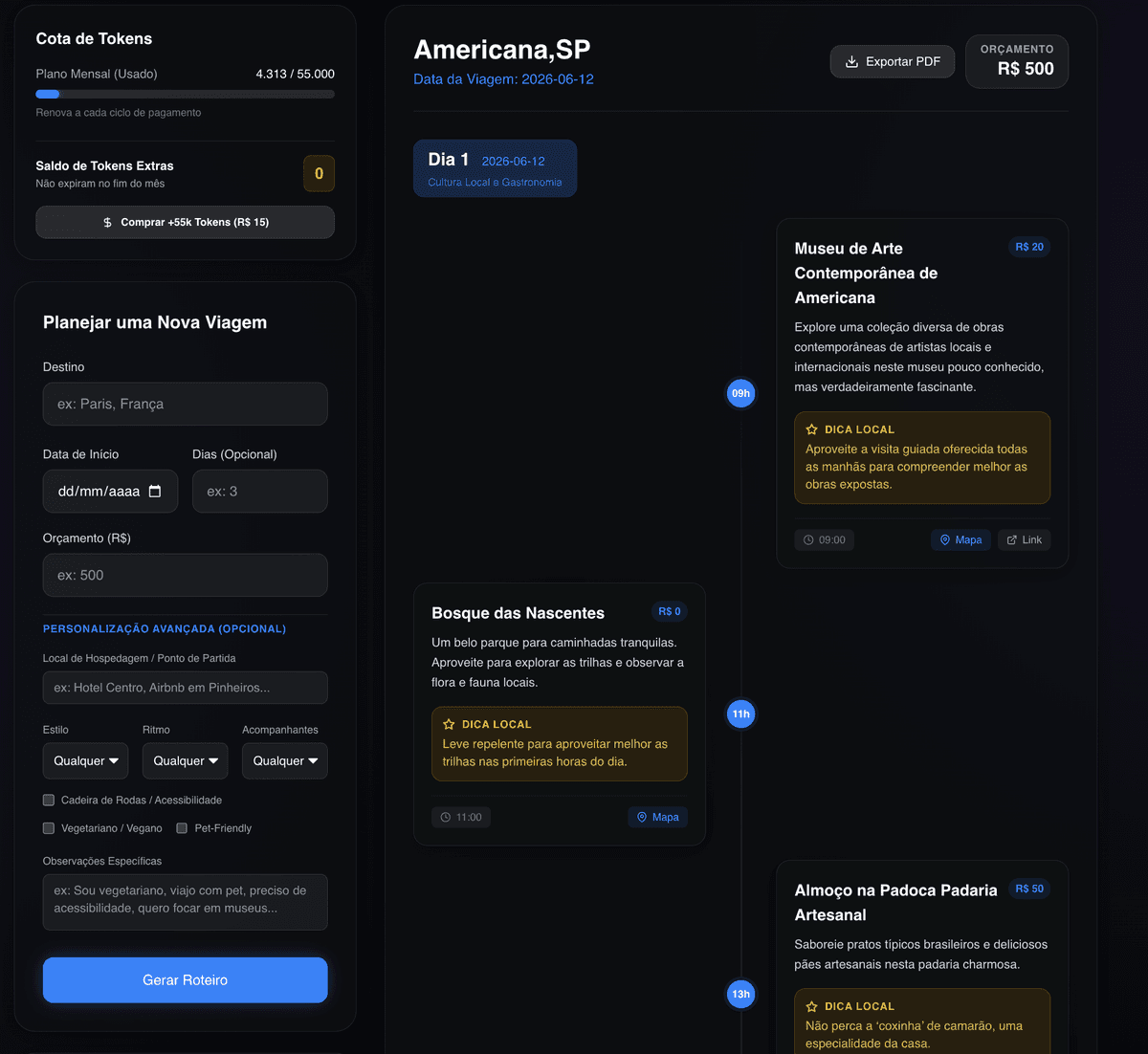 Interface do Roteirizou App